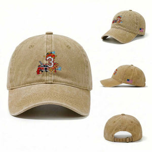 3rd Birthday Firefighter Dinosaur Washed Cotton Baseball Cap Fire Engine Three Year Old Party Kids