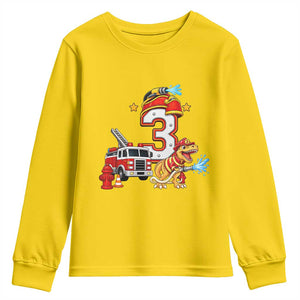 3rd Birthday Firefighter Dinosaur Youth Sweatshirt Fire Engine Three Year Old Party Kids
