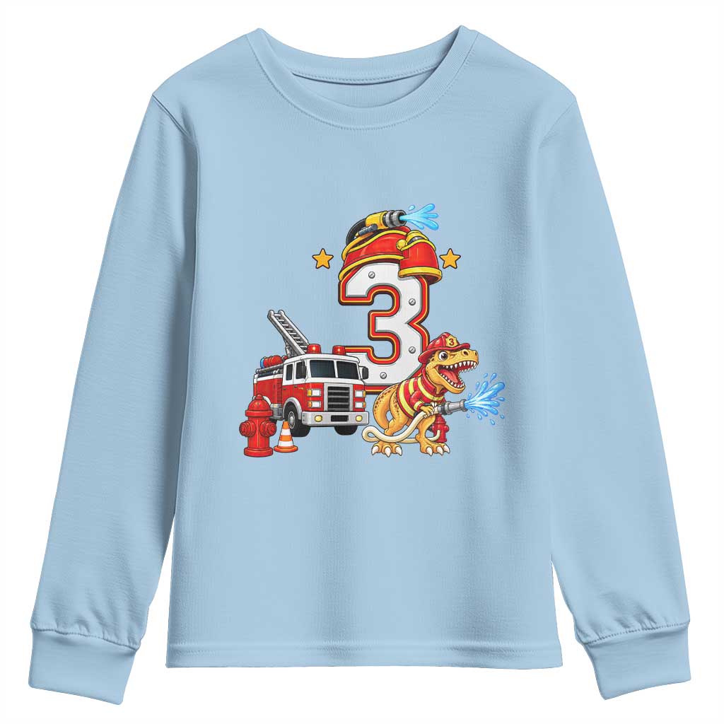3rd Birthday Firefighter Dinosaur Youth Sweatshirt Fire Engine Three Year Old Party Kids