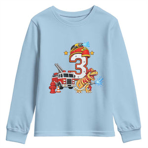 3rd Birthday Firefighter Dinosaur Youth Sweatshirt Fire Engine Three Year Old Party Kids