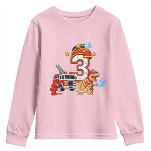 3rd Birthday Firefighter Dinosaur Youth Sweatshirt Fire Engine Three Year Old Party Kids