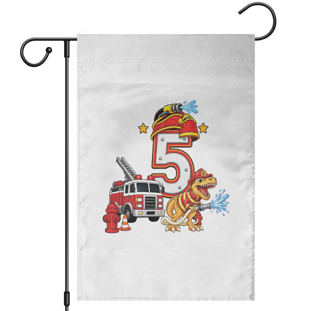 5th Birthday Firefighter Dinosaur Garden Flag Fire Engine Five Year Old Party Kids