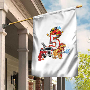 5th Birthday Firefighter Dinosaur Garden Flag Fire Engine Five Year Old Party Kids