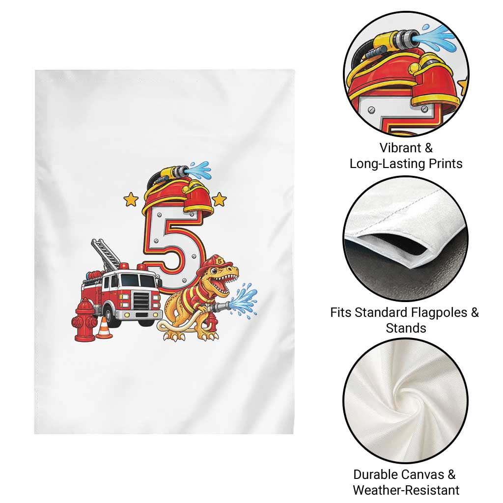 5th Birthday Firefighter Dinosaur Garden Flag Fire Engine Five Year Old Party Kids
