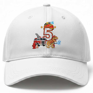 5th Birthday Firefighter Dinosaur Baseball Cap Fire Engine Five Year Old Party Kids