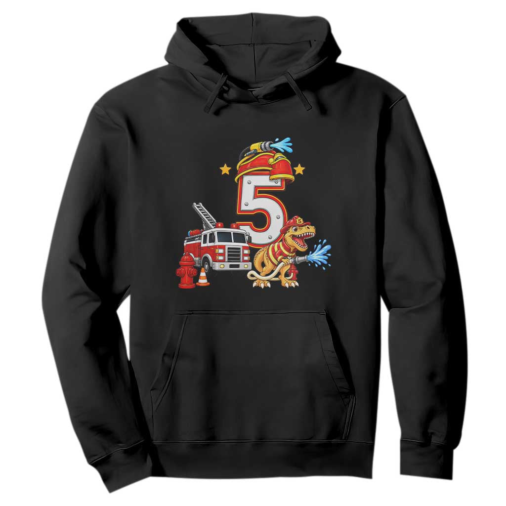 5th Birthday Firefighter Dinosaur Hoodie Fire Engine Five Year Old Party Kids
