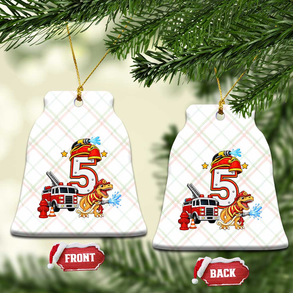 5th Birthday Firefighter Dinosaur Ceramic Ornament Fire Engine Five Year Old Party Kids
