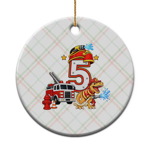 5th Birthday Firefighter Dinosaur Ceramic Ornament Fire Engine Five Year Old Party Kids