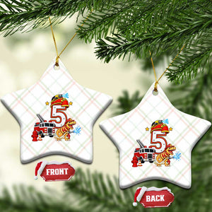 5th Birthday Firefighter Dinosaur Ceramic Ornament Fire Engine Five Year Old Party Kids