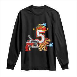 5th Birthday Firefighter Dinosaur Long Sleeve Shirt Fire Engine Five Year Old Party Kids