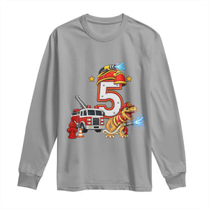 5th Birthday Firefighter Dinosaur Long Sleeve Shirt Fire Engine Five Year Old Party Kids
