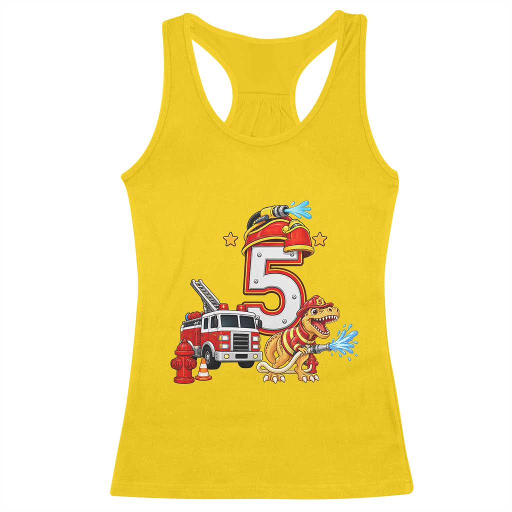 5th Birthday Firefighter Dinosaur Racerback Tank Top Fire Engine Five Year Old Party Kids