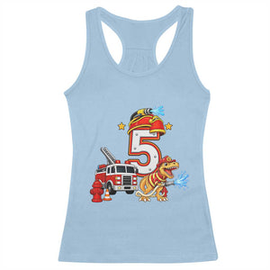 5th Birthday Firefighter Dinosaur Racerback Tank Top Fire Engine Five Year Old Party Kids