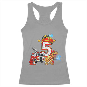 5th Birthday Firefighter Dinosaur Racerback Tank Top Fire Engine Five Year Old Party Kids