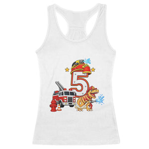 5th Birthday Firefighter Dinosaur Racerback Tank Top Fire Engine Five Year Old Party Kids