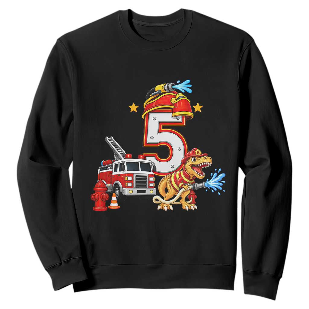 5th Birthday Firefighter Dinosaur Sweatshirt Fire Engine Five Year Old Party Kids