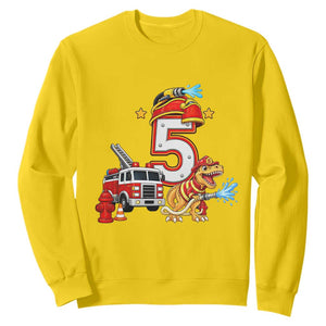 5th Birthday Firefighter Dinosaur Sweatshirt Fire Engine Five Year Old Party Kids