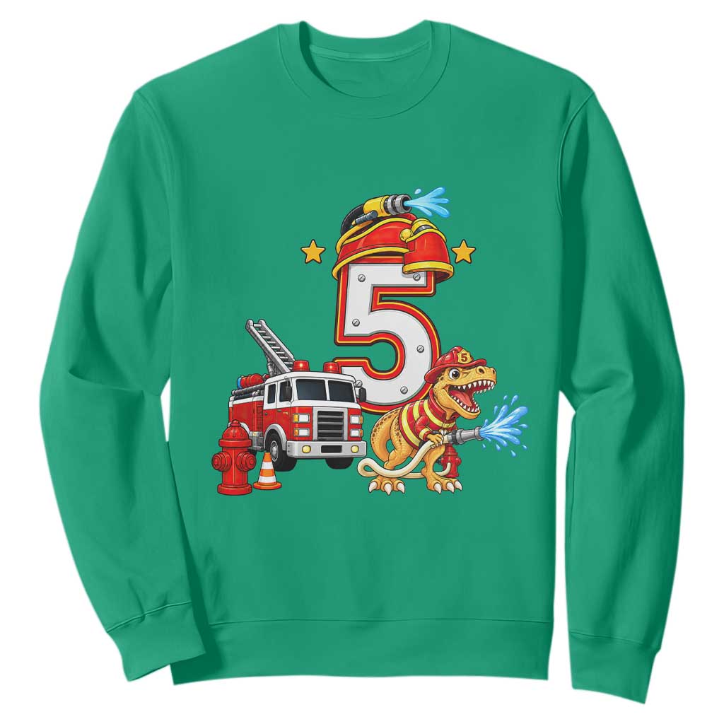 5th Birthday Firefighter Dinosaur Sweatshirt Fire Engine Five Year Old Party Kids