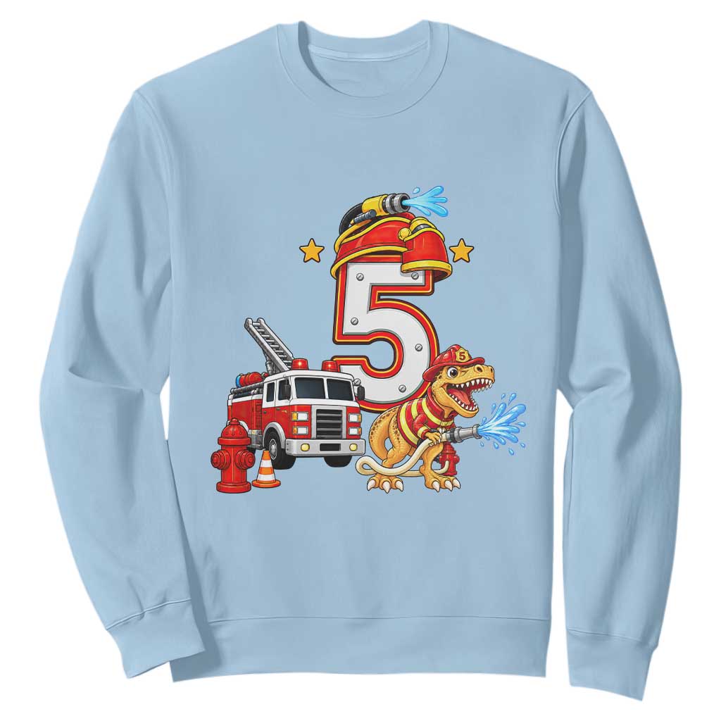 5th Birthday Firefighter Dinosaur Sweatshirt Fire Engine Five Year Old Party Kids