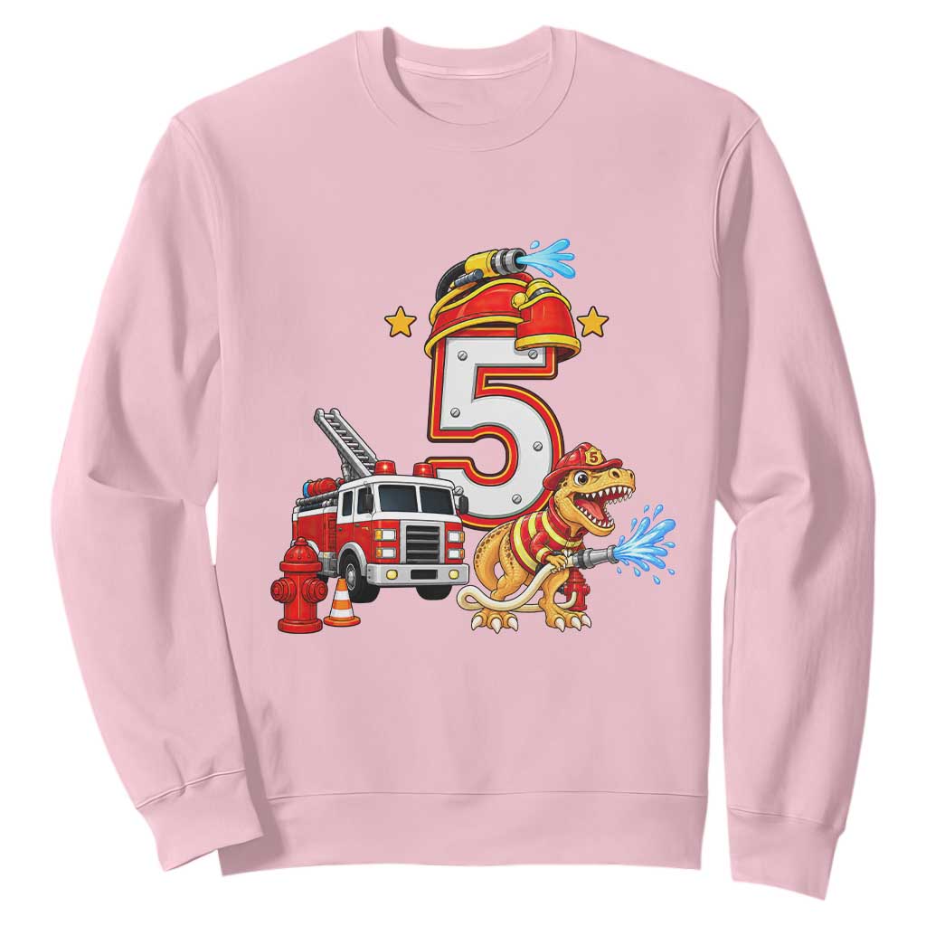 5th Birthday Firefighter Dinosaur Sweatshirt Fire Engine Five Year Old Party Kids