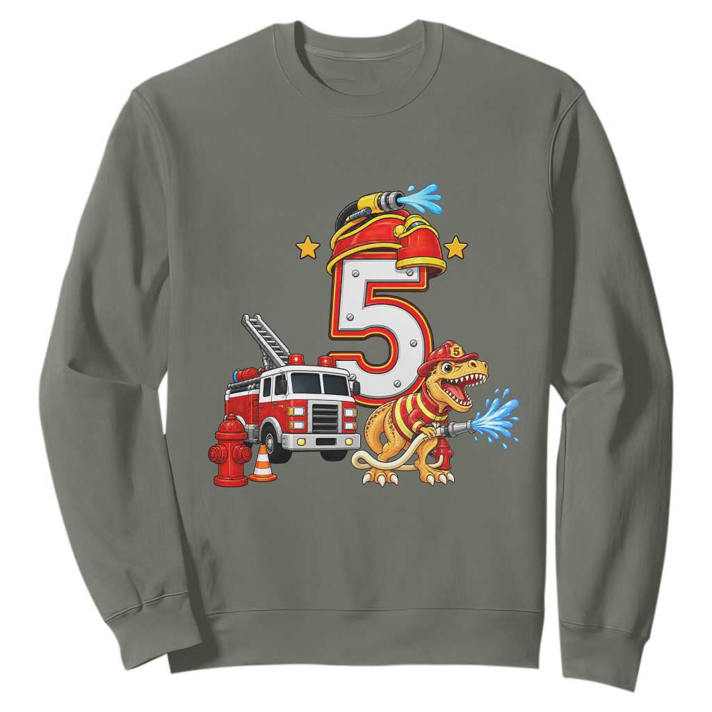 5th Birthday Firefighter Dinosaur Sweatshirt Fire Engine Five Year Old Party Kids