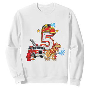 5th Birthday Firefighter Dinosaur Sweatshirt Fire Engine Five Year Old Party Kids