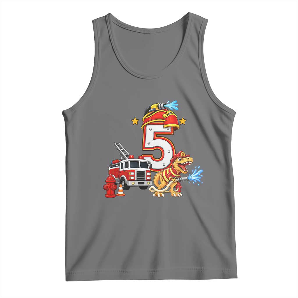 5th Birthday Firefighter Dinosaur Tank Top Fire Engine Five Year Old Party Kids