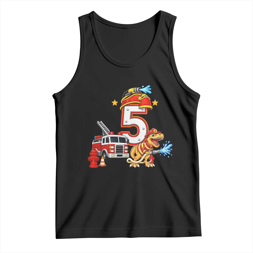 5th Birthday Firefighter Dinosaur Tank Top Fire Engine Five Year Old Party Kids