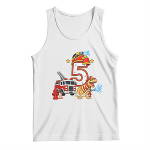 5th Birthday Firefighter Dinosaur Tank Top Fire Engine Five Year Old Party Kids