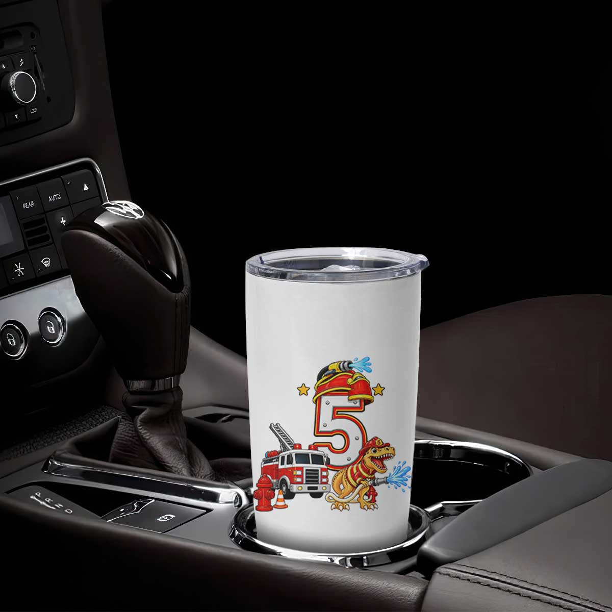 5th Birthday Firefighter Dinosaur Tumbler Cup Fire Engine Five Year Old Party Kids