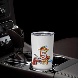 5th Birthday Firefighter Dinosaur Tumbler Cup Fire Engine Five Year Old Party Kids