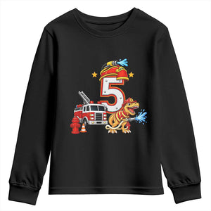 5th Birthday Firefighter Dinosaur Youth Sweatshirt Fire Engine Five Year Old Party Kids