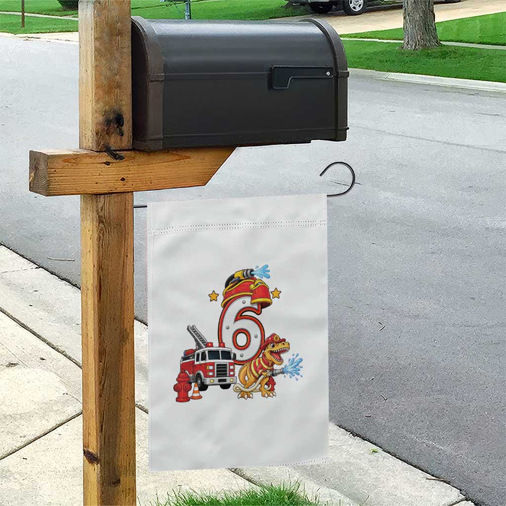 6th Birthday Firefighter Dinosaur Garden Flag Fire Engine Six Year Old Party Kids