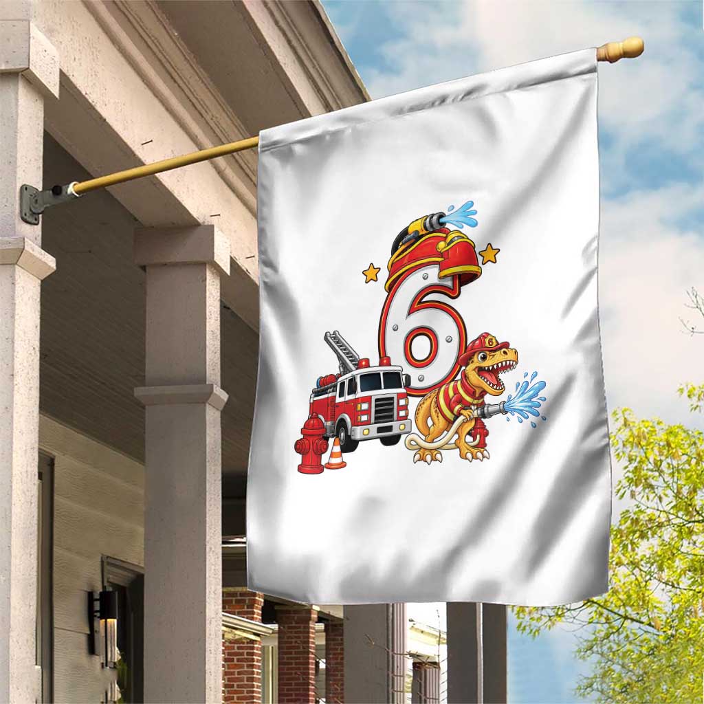 6th Birthday Firefighter Dinosaur Garden Flag Fire Engine Six Year Old Party Kids