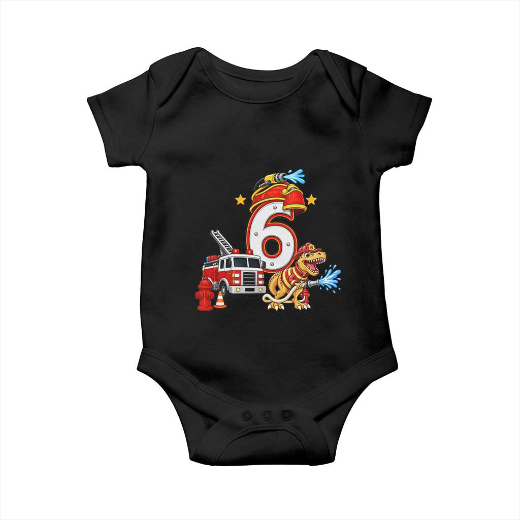 6th Birthday Firefighter Dinosaur Baby Onesie Fire Engine Six Year Old Party Kids