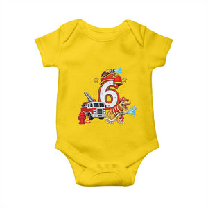 6th Birthday Firefighter Dinosaur Baby Onesie Fire Engine Six Year Old Party Kids