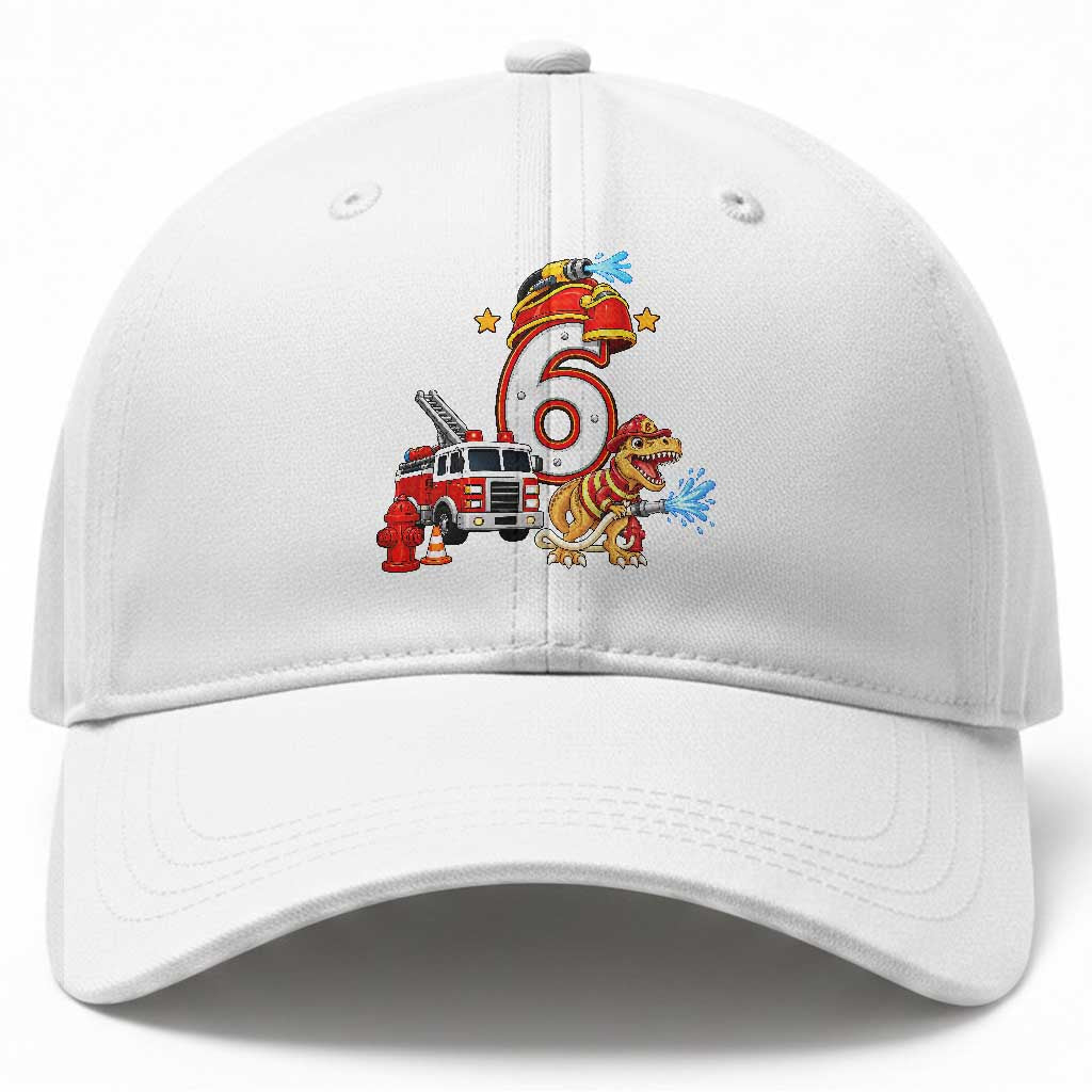 6th Birthday Firefighter Dinosaur Baseball Cap Fire Engine Six Year Old Party Kids