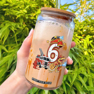 6th Birthday Firefighter Dinosaur Glass Can Fire Engine Six Year Old Party Kids