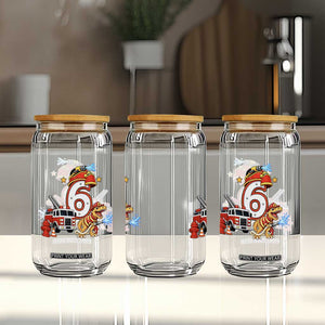 6th Birthday Firefighter Dinosaur Glass Can Fire Engine Six Year Old Party Kids