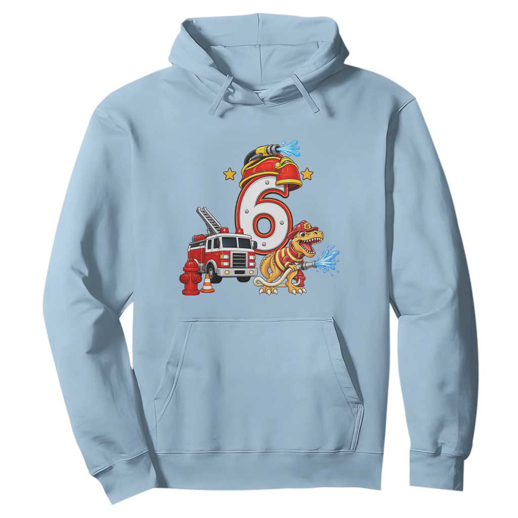 6th Birthday Firefighter Dinosaur Hoodie Fire Engine Six Year Old Party Kids