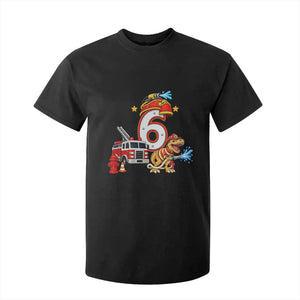 6th Birthday Firefighter Dinosaur T Shirt For Kid Fire Engine Six Year Old Party Kids