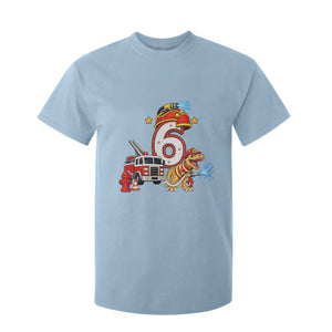 6th Birthday Firefighter Dinosaur T Shirt For Kid Fire Engine Six Year Old Party Kids