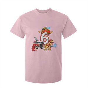6th Birthday Firefighter Dinosaur T Shirt For Kid Fire Engine Six Year Old Party Kids