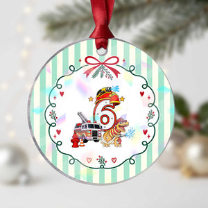 6th Birthday Firefighter Dinosaur Holographic Acrylic Ornament Fire Engine Six Year Old Party Kids