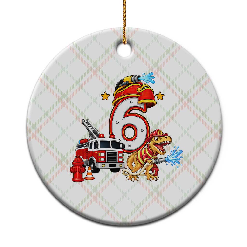 6th Birthday Firefighter Dinosaur Ceramic Ornament Fire Engine Six Year Old Party Kids
