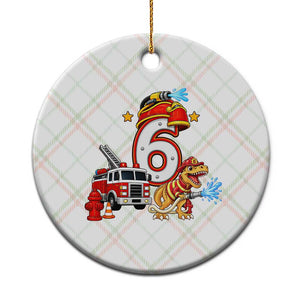 6th Birthday Firefighter Dinosaur Ceramic Ornament Fire Engine Six Year Old Party Kids