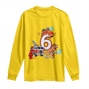 6th Birthday Firefighter Dinosaur Long Sleeve Shirt Fire Engine Six Year Old Party Kids