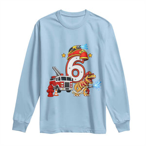 6th Birthday Firefighter Dinosaur Long Sleeve Shirt Fire Engine Six Year Old Party Kids