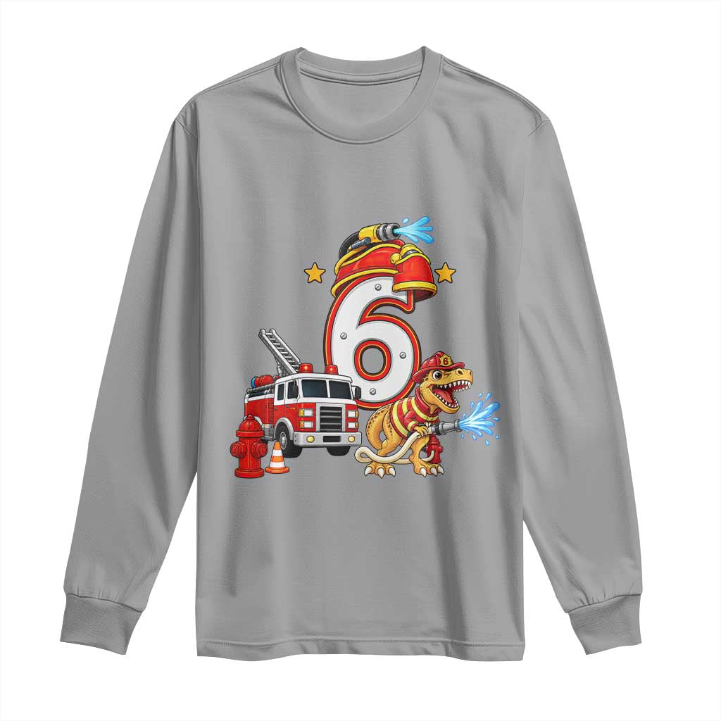 6th Birthday Firefighter Dinosaur Long Sleeve Shirt Fire Engine Six Year Old Party Kids