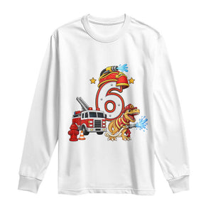 6th Birthday Firefighter Dinosaur Long Sleeve Shirt Fire Engine Six Year Old Party Kids